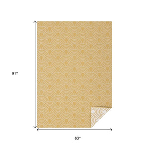 HomeRoots 5' Modern Yellow and Beige Geometric Area Rug - Durable, Stain-Resistant Design for Any Space 5' X 8' 661326