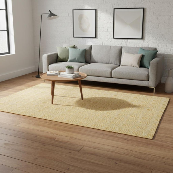 HomeRoots 5' Modern Yellow and Beige Geometric Area Rug - Durable, Stain-Resistant Design for Any Space 5' X 8' 661326