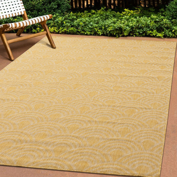 HomeRoots 5' Modern Yellow and Beige Geometric Area Rug - Durable, Stain-Resistant Design for Any Space 5' X 8' 661326