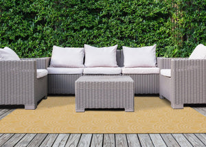 HomeRoots 5' Modern Yellow and Beige Geometric Area Rug - Durable, Stain-Resistant Design for Any Space 5' X 8' 661326