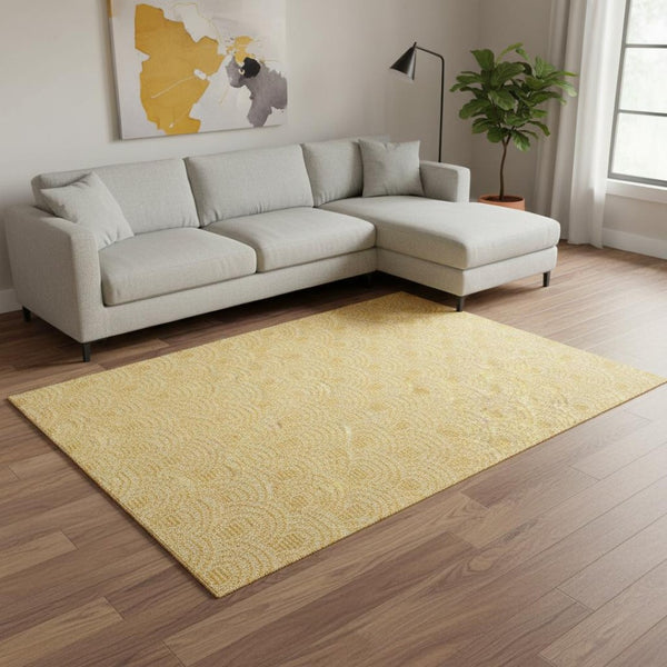 HomeRoots 5' Modern Yellow and Beige Geometric Area Rug - Durable, Stain-Resistant Design for Any Space 8' X 11' 661327