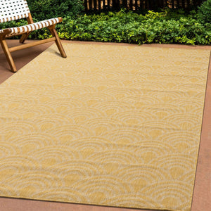 HomeRoots 5' Modern Yellow and Beige Geometric Area Rug - Durable, Stain-Resistant Design for Any Space 8' X 11' 661327
