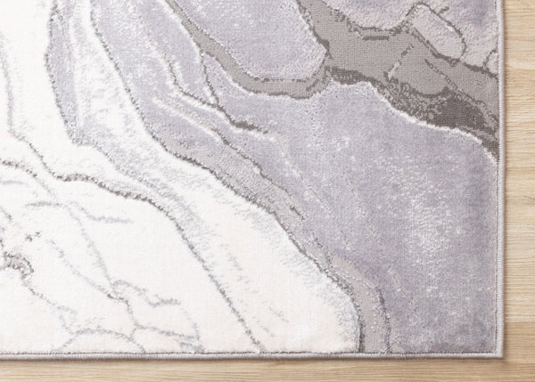 HomeRoots 5' Modern Gray and Off-White Abstract Area Rug – Durable, Stain-Resistant, Stylish Home Centerpiece 5' X 8' 661328