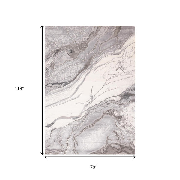 HomeRoots 5' Modern Gray and Off-White Abstract Area Rug – Durable, Stain-Resistant, Stylish Home Centerpiece 7' X 10' 661329