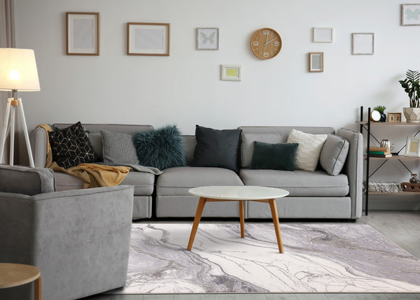 HomeRoots 5' Modern Gray and Off-White Abstract Area Rug – Durable, Stain-Resistant, Stylish Home Centerpiece 7' X 10' 661329