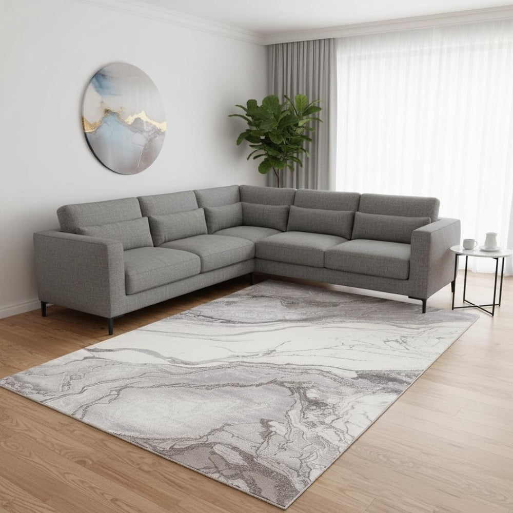 HomeRoots 5' Modern Gray and Off-White Abstract Area Rug – Durable, Stain-Resistant, Stylish Home Centerpiece 8' X 11' 661330