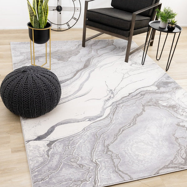 HomeRoots 5' Modern Gray and Off-White Abstract Area Rug – Durable, Stain-Resistant, Stylish Home Centerpiece 8' X 11' 661330