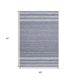 HomeRoots 5' Hand-Woven Gray and White Striped Area Rug - Durable, Stain-Resistant, and Artisanal Charm 5' X 8' 661331