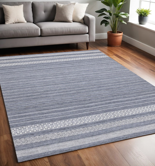 HomeRoots 5' Hand-Woven Gray and White Striped Area Rug - Durable, Stain-Resistant, and Artisanal Charm 5' X 8' 661331