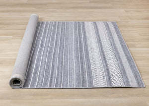 HomeRoots 5' Hand-Woven Gray and White Striped Area Rug - Durable, Stain-Resistant, and Artisanal Charm 5' X 8' 661331