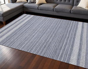 HomeRoots 5' Hand-Woven Gray and White Striped Area Rug - Durable, Stain-Resistant, and Artisanal Charm 8' X 11' 661332