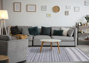 HomeRoots 5' Hand-Woven Gray and White Striped Area Rug - Durable, Stain-Resistant, and Artisanal Charm 8' X 11' 661332