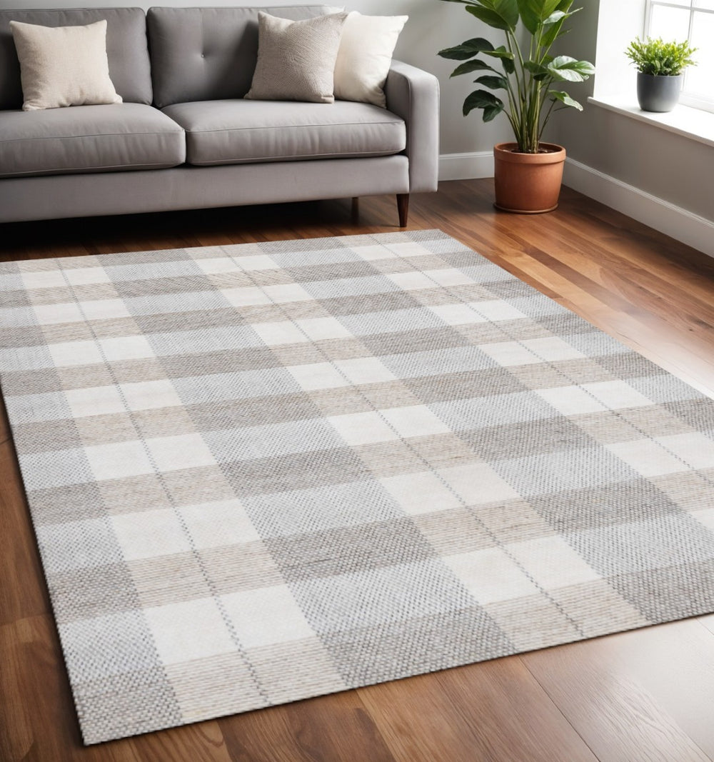 HomeRoots 5' Cream and Gray Geometric Area Rug - Hand-Woven, Stain-Resistant, Perfect for Modern Interiors 5' X 8' 661333