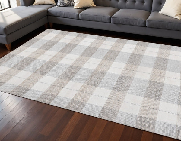 HomeRoots 5' Cream and Gray Geometric Area Rug - Hand-Woven, Stain-Resistant, Perfect for Modern Interiors 8' X 11' 661334