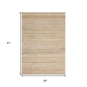 HomeRoots 5' Hand-Woven Jute Area Rug in Beige & Light Brown - Stylish Geometric Design for Modern Spaces 5' X 8' 661335