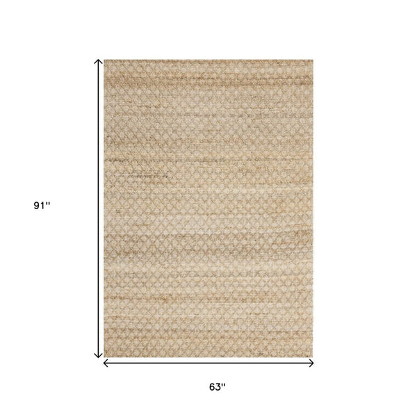 HomeRoots 5' Hand-Woven Jute Area Rug in Beige & Light Brown - Stylish Geometric Design for Modern Spaces 5' X 8' 661335