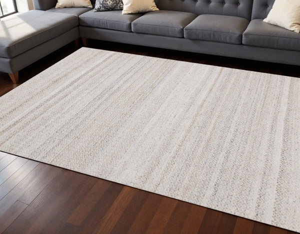 HomeRoots 5' Hand-Woven Cream and Beige Geometric Area Rug - Soft, Stain-Resistant, Perfect for Modern Spaces 8' X 11' 661338