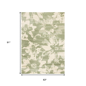 HomeRoots 5' Botanical Leaves Area Rug - Green and Cream, Stain-Resistant, Durable, Modern Design for Homes 5' X 8' 661339