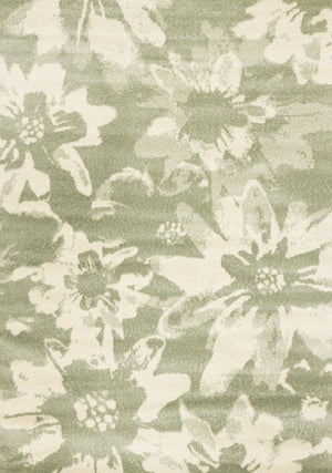 HomeRoots 5' Botanical Leaves Area Rug - Green and Cream, Stain-Resistant, Durable, Modern Design for Homes 5' X 8' 661339