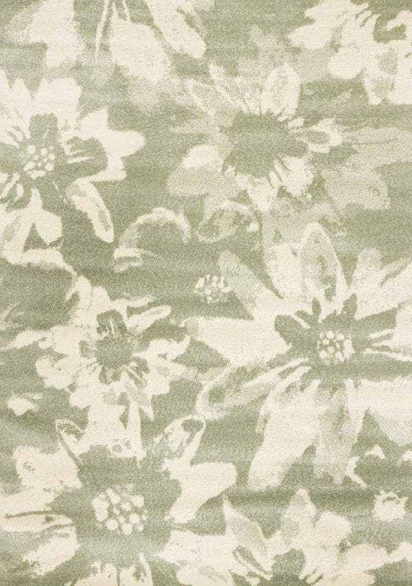 HomeRoots 5' Botanical Leaves Area Rug - Green and Cream, Stain-Resistant, Durable, Modern Design for Homes 5' X 8' 661339