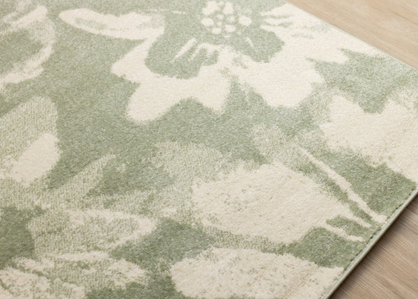 HomeRoots 5' Botanical Leaves Area Rug - Green and Cream, Stain-Resistant, Durable, Modern Design for Homes 5' X 8' 661339