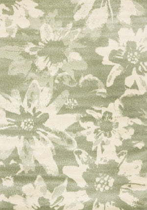 HomeRoots 5' Botanical Leaves Area Rug - Green and Cream, Stain-Resistant, Durable, Modern Design for Homes 8' X 11' 661340