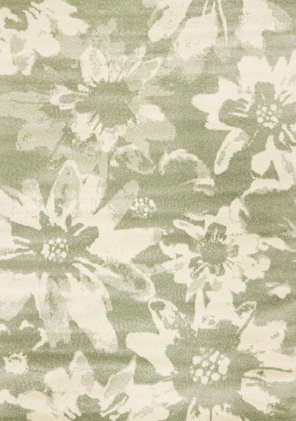 HomeRoots 5' Botanical Leaves Area Rug - Green and Cream, Stain-Resistant, Durable, Modern Design for Homes 8' X 11' 661340
