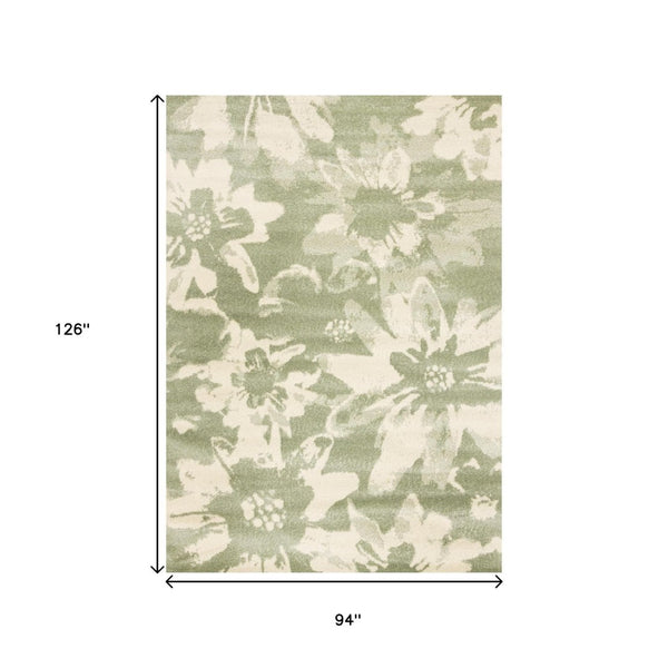 HomeRoots 5' Botanical Leaves Area Rug - Green and Cream, Stain-Resistant, Durable, Modern Design for Homes 8' X 11' 661340