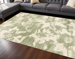 HomeRoots 5' Botanical Leaves Area Rug - Green and Cream, Stain-Resistant, Durable, Modern Design for Homes 8' X 11' 661340