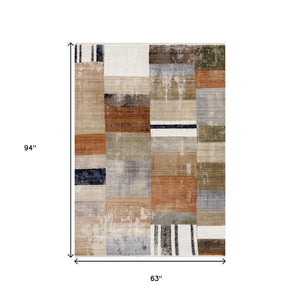 HomeRoots 5' Modern Beige, Orange & Brown Geometric Area Rug - Durable, Stain-Resistant for High-Traffic Spaces 5' X 8' 661343