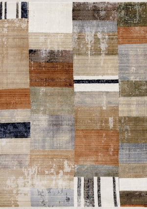 HomeRoots 5' Modern Beige, Orange & Brown Geometric Area Rug - Durable, Stain-Resistant for High-Traffic Spaces 5' X 8' 661343