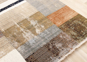 HomeRoots 5' Modern Beige, Orange & Brown Geometric Area Rug - Durable, Stain-Resistant for High-Traffic Spaces 5' X 8' 661343