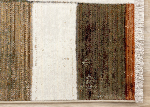 HomeRoots 5' Modern Beige, Orange & Brown Geometric Area Rug - Durable, Stain-Resistant for High-Traffic Spaces 5' X 8' 661343