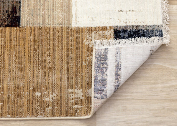HomeRoots 5' Modern Beige, Orange & Brown Geometric Area Rug - Durable, Stain-Resistant for High-Traffic Spaces 5' X 8' 661343