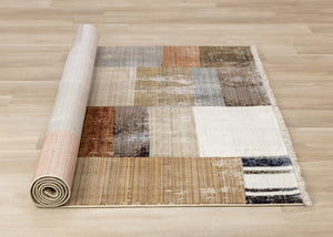 HomeRoots 5' Modern Beige, Orange & Brown Geometric Area Rug - Durable, Stain-Resistant for High-Traffic Spaces 5' X 8' 661343