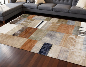HomeRoots 5' Modern Beige, Orange & Brown Geometric Area Rug - Durable, Stain-Resistant for High-Traffic Spaces 8' X 10' 661344