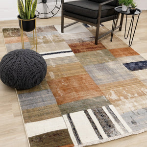 HomeRoots 5' Modern Beige, Orange & Brown Geometric Area Rug - Durable, Stain-Resistant for High-Traffic Spaces 8' X 10' 661344