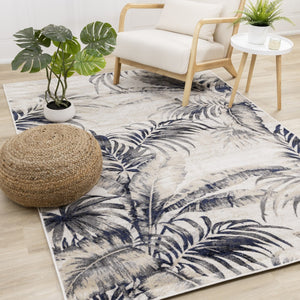 HomeRoots 8' X 11' Cream and Gray Botanical Leaves Area Rug - Modern, Durable Design for High-Traffic Spaces 661346