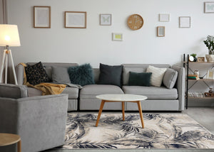 HomeRoots 8' X 11' Cream and Gray Botanical Leaves Area Rug - Modern, Durable Design for High-Traffic Spaces 661346