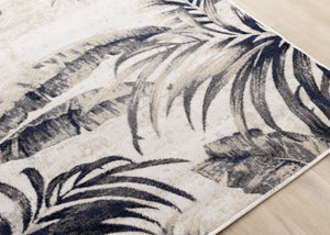 HomeRoots 8' X 11' Cream and Gray Botanical Leaves Area Rug - Modern, Durable Design for High-Traffic Spaces 661346