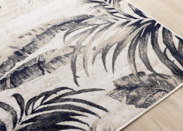HomeRoots 8' X 11' Cream and Gray Botanical Leaves Area Rug - Modern, Durable Design for High-Traffic Spaces 661346