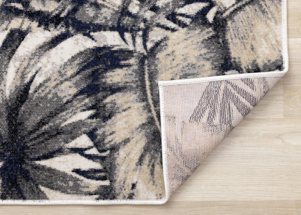 HomeRoots 8' X 11' Cream and Gray Botanical Leaves Area Rug - Modern, Durable Design for High-Traffic Spaces 661346