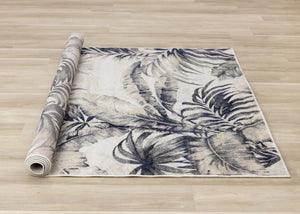 HomeRoots 8' X 11' Cream and Gray Botanical Leaves Area Rug - Modern, Durable Design for High-Traffic Spaces 661346