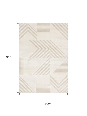 HomeRoots 5' Cream and Beige Geometric Area Rug - Modern Design for Warmth, Durability, and Style in Any Room 5' X 8' 661347