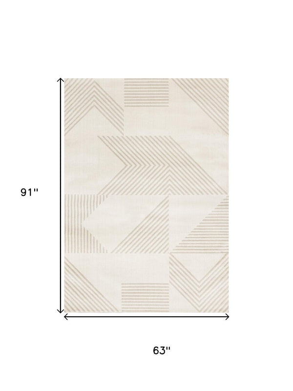 HomeRoots 5' Cream and Beige Geometric Area Rug - Modern Design for Warmth, Durability, and Style in Any Room 5' X 8' 661347