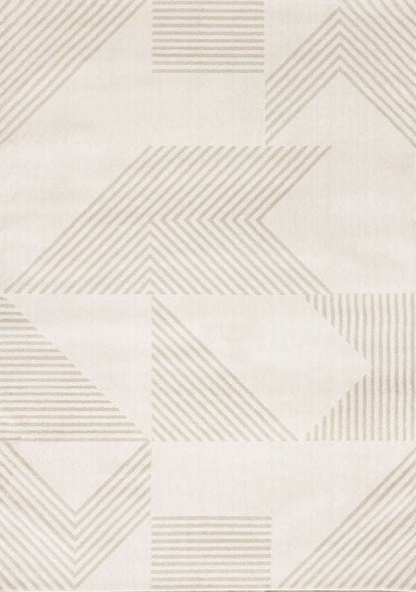 HomeRoots 5' Cream and Beige Geometric Area Rug - Modern Design for Warmth, Durability, and Style in Any Room 5' X 8' 661347