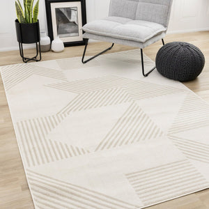 HomeRoots 5' Cream and Beige Geometric Area Rug - Modern Design for Warmth, Durability, and Style in Any Room 5' X 8' 661347