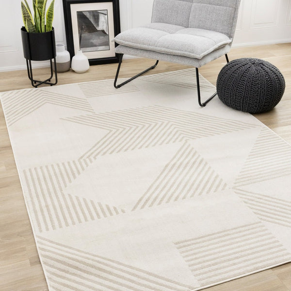 HomeRoots 5' Cream and Beige Geometric Area Rug - Modern Design for Warmth, Durability, and Style in Any Room 8' X 11' 661348
