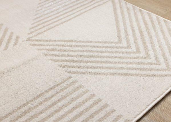 HomeRoots 5' Cream and Beige Geometric Area Rug - Modern Design for Warmth, Durability, and Style in Any Room 8' X 11' 661348