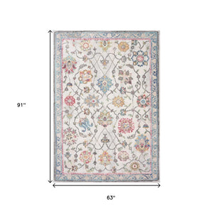 HomeRoots 7' Stylish Cream Blue and Green Medallion Area Rug - Durable, Stain-Resistant, Easy Maintenance Design 5' X 8' 661350